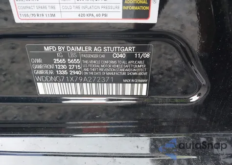 2009 Mercedes-Benz S 550 from USA, damaged, VIN WDDNG71X79A272371